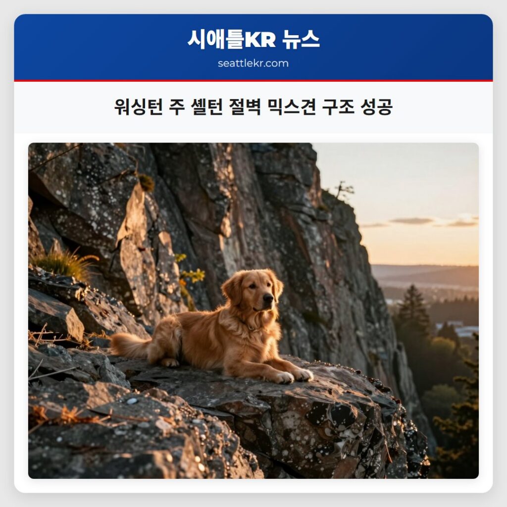 워싱턴 주 셸턴 절벽 믹스견 구조 성공