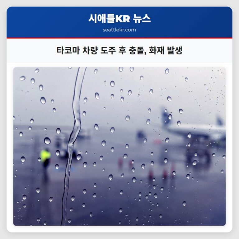 타코마 차량 도주 후 충돌 화재 발생