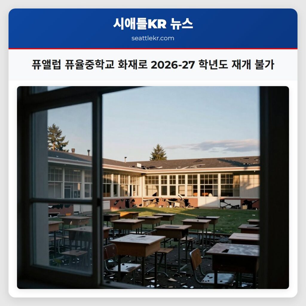 퓨앨럽 퓨율중학교 화재로 2026-27 학년도 재개 불가