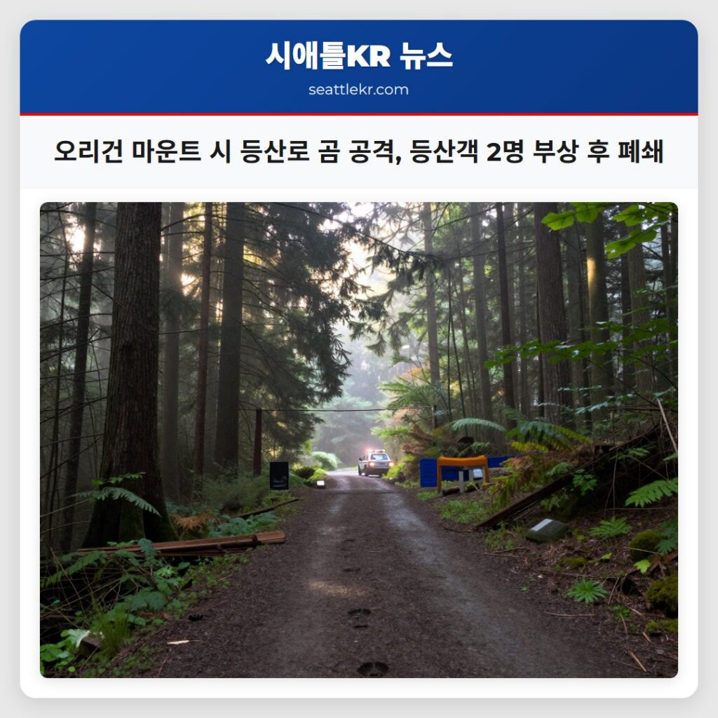 오리건 마운트 시 등산로 곰 공격, 등산객 2명 부상 후 폐쇄