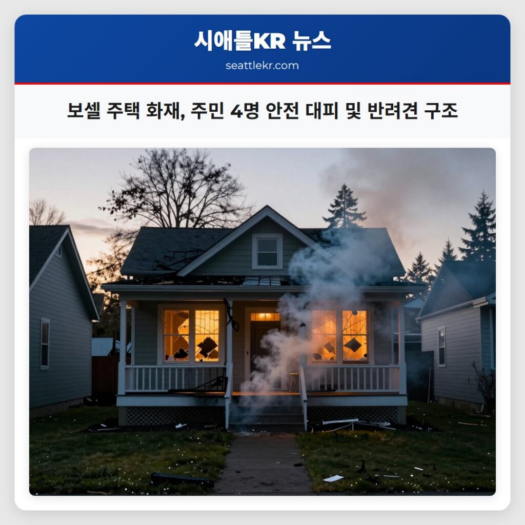 보셀 주택 화재, 주민 4명 안전 대피 및 반려견 구조