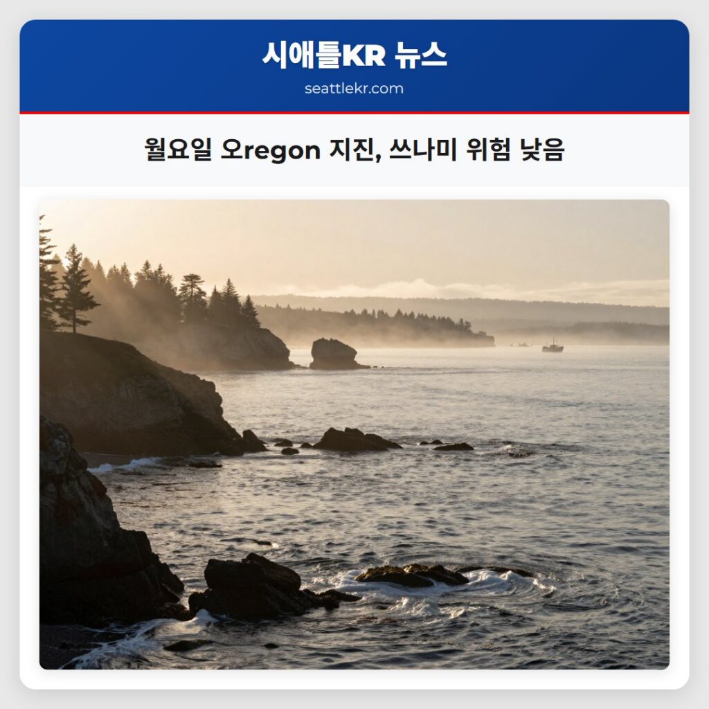 월요일 오regon 지진, 쓰나미 위험 낮음