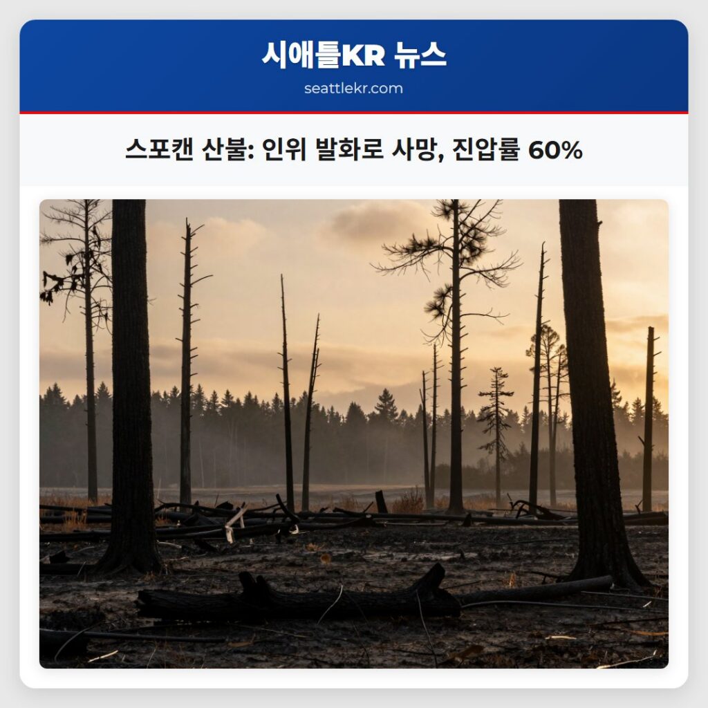 스포캔 산불: 인위 발화로 사망, 진압률 60%