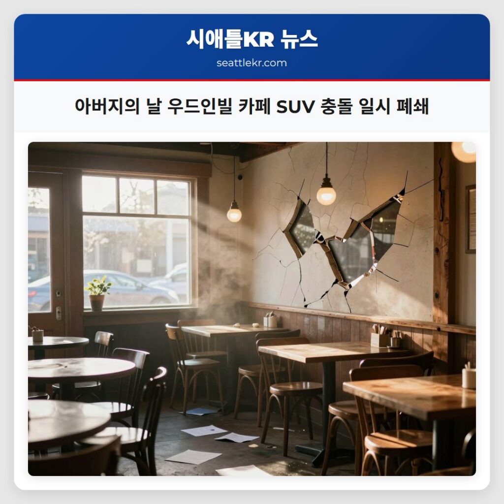 아버지의 날 우드인빌 카페 SUV 충돌 일시 폐쇄