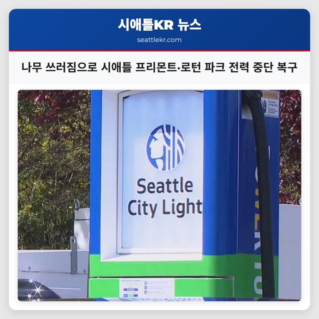 나무 쓰러짐으로 시애틀 프리몬트·로턴 파크 전력 중단 복구