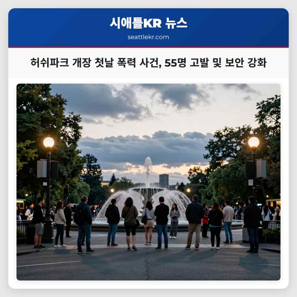 허쉬파크 개장 첫날 폭력 사건, 55명 고발 및 보안 강화