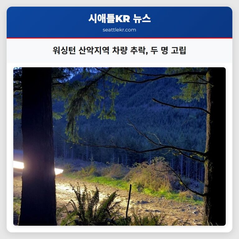 워싱턴 산악지역 차량 추락 두 명 고립