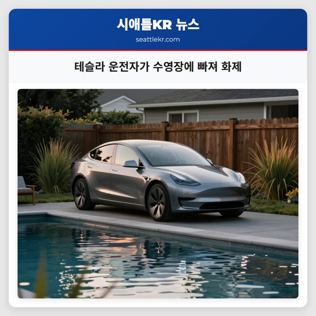 테슬라 운전자가 수영장에 빠져 화제