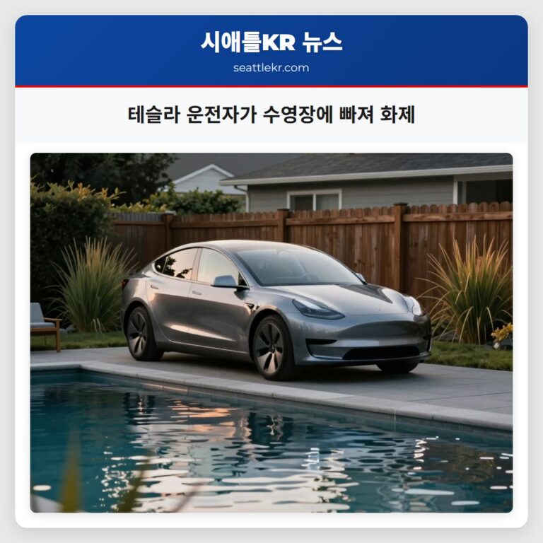 테슬라 운전자가 수영장에 빠져 화제