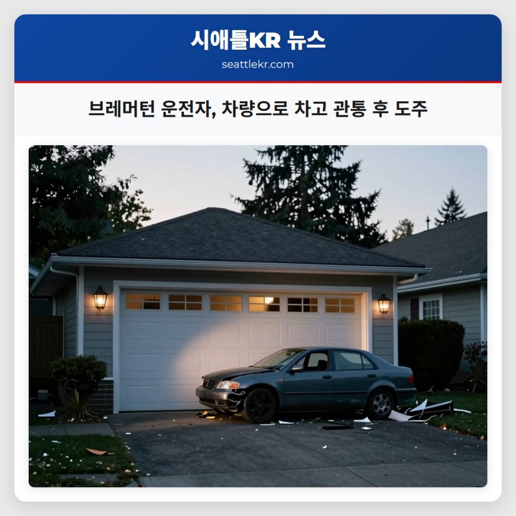 브레머턴 운전자, 차량으로 차고 관통 후 도주