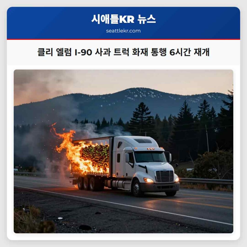 클리 엘럼 I-90 사과 트럭 화재 통행 6시간 재개