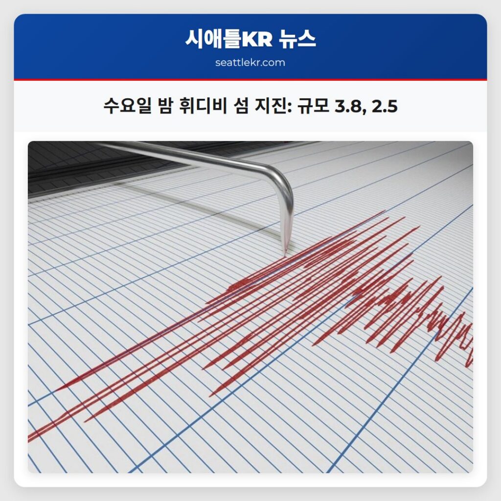 수요일 밤 휘디비 섬 지진: 규모 3.8, 2.5