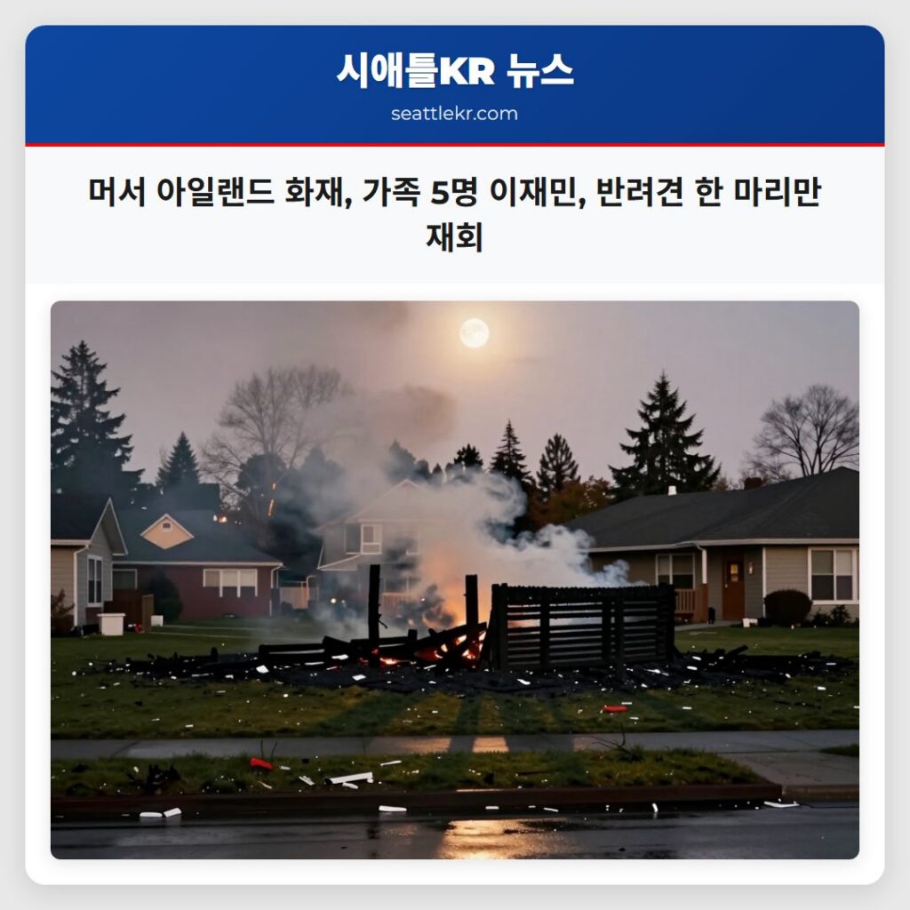머서 아일랜드 화재, 가족 5명 이재민, 반려견 한 마리만 재회