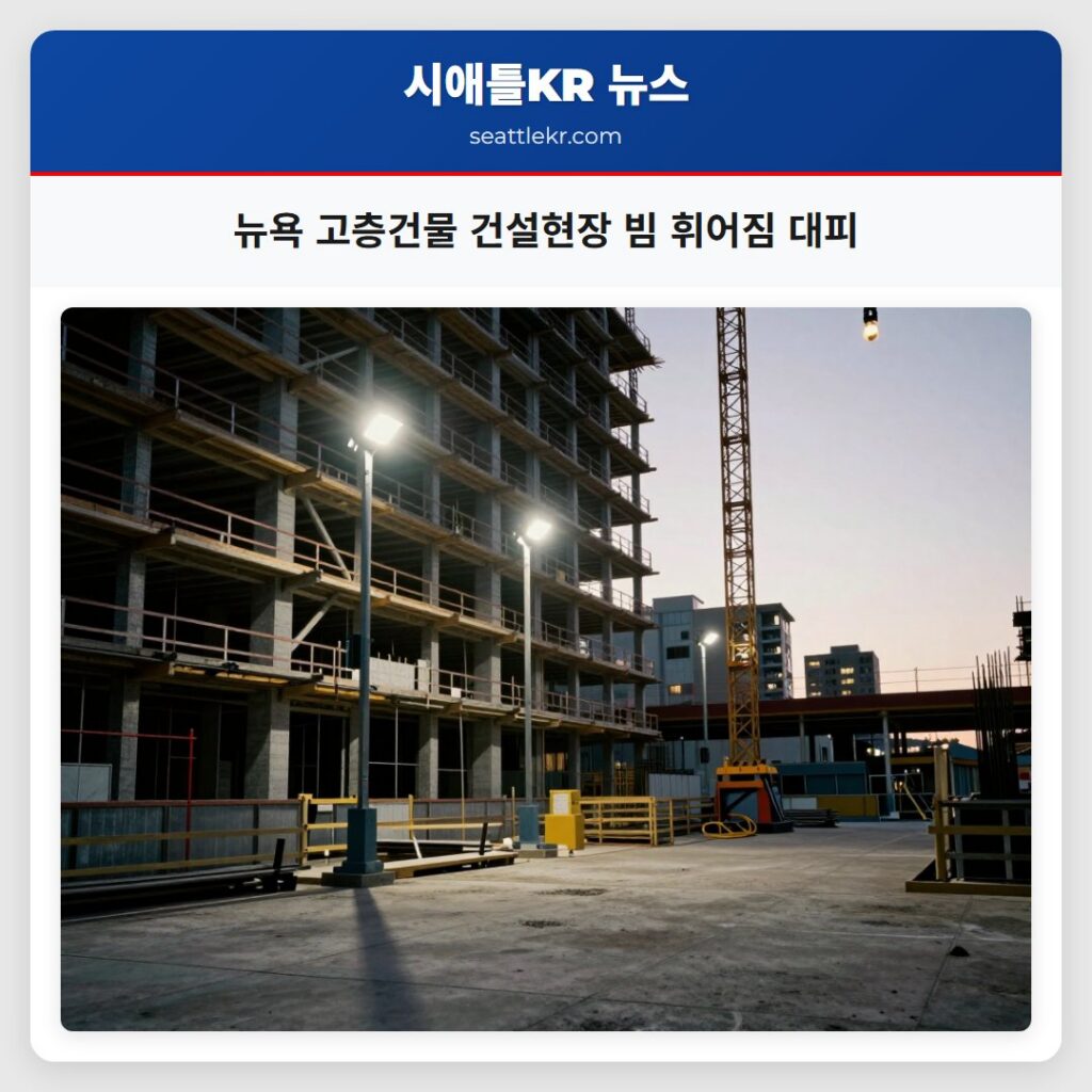 뉴욕 고층건물 건설현장 빔 휘어짐 대피
