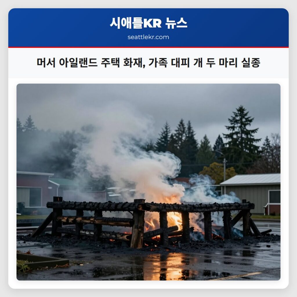 머서 아일랜드 주택 화재, 가족 대피 개 두 마리 실종